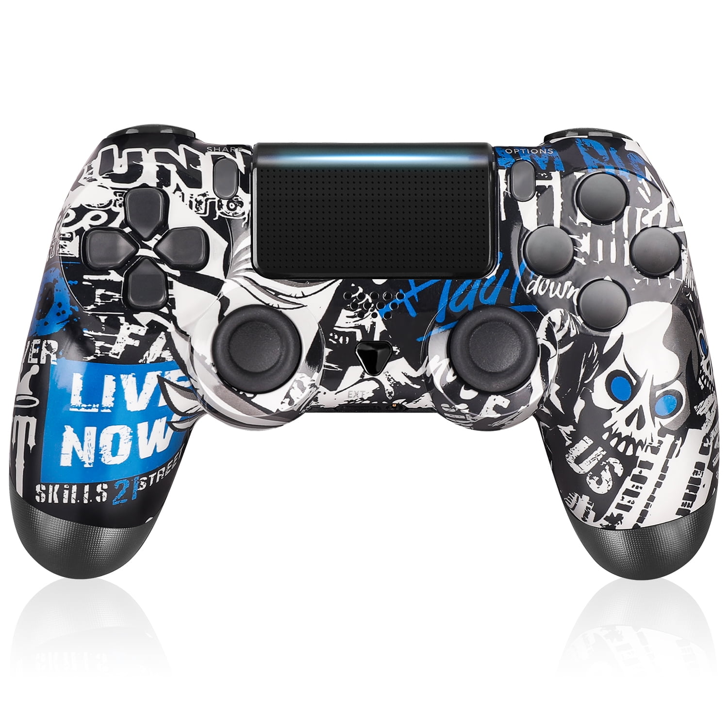 Wireless Controller for PS4, Wireless Game Controller Compatible with PlayStation  4/Slim/Pro/PC, Bluetooth 6-Axis Motion Gaming Control Touch Pad, Dual  Vibration Shock, Stereo, Blue Skull 