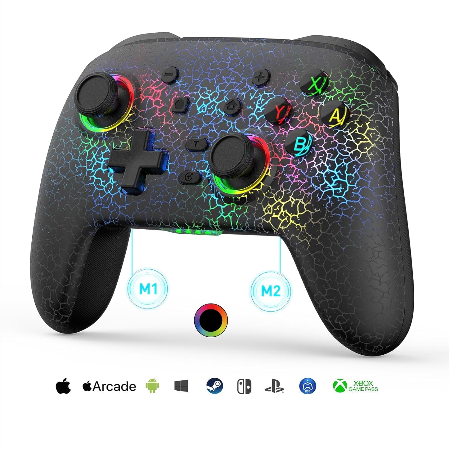 Switch Pro Controller, Wireless Gamepad for Nintendo Switch/PS-4/PC/iOS/Android with RGB Lighting, Turbo & Programmable Back Keys