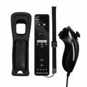 Wireless Controller and Nunchuck for Wii and Wii U Console, Gamepad with Silicone Case and Wrist Strap black