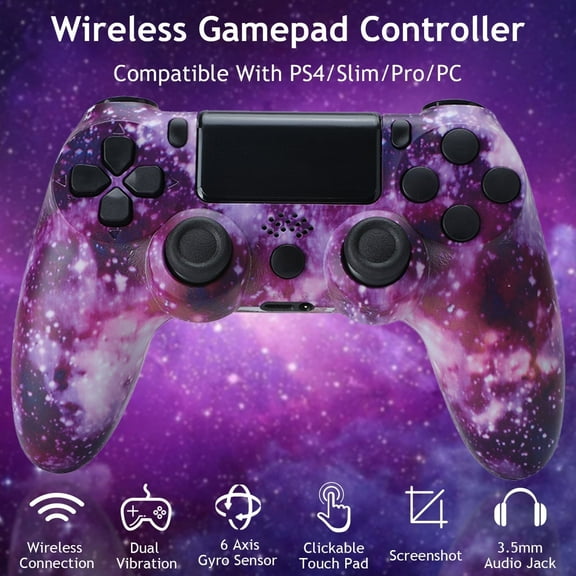 Wireless Controller for P4, Remote Game Joystick Compatible with P-4/P-4 Slim/P-4 Pro/PC,Purple Starry Sky