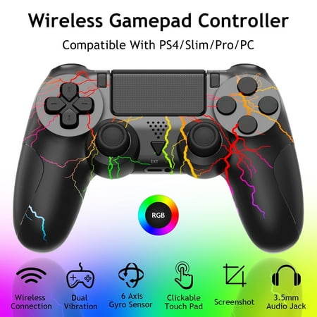 Wireless Controller for P4 with RGB Lighting, Remote Game Joystick Compatible with PC,Black