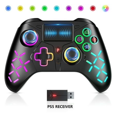 Wireless Controller for P5 with LED RGB Light, Compatible with P5 /P4 /P3 /Switch/ PC (Black)