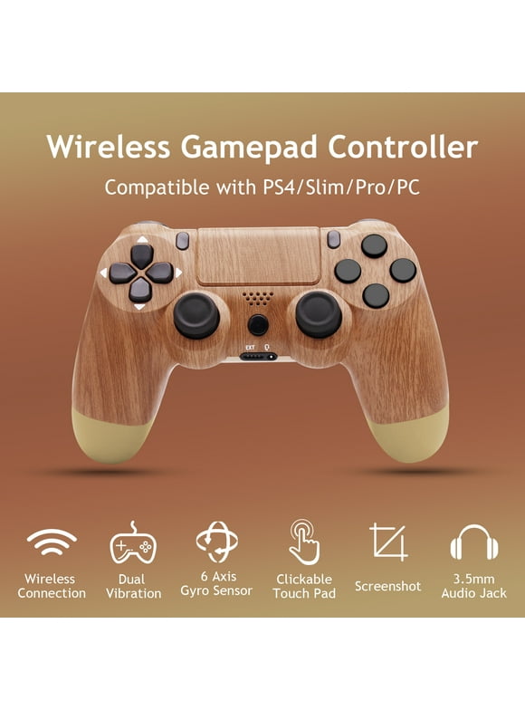 Wireless Controller for PS4, Remote Gamepad Compatible with PlayStation 4/PS4 Slim/PS4 Pro/Windows PC, Wood Grain