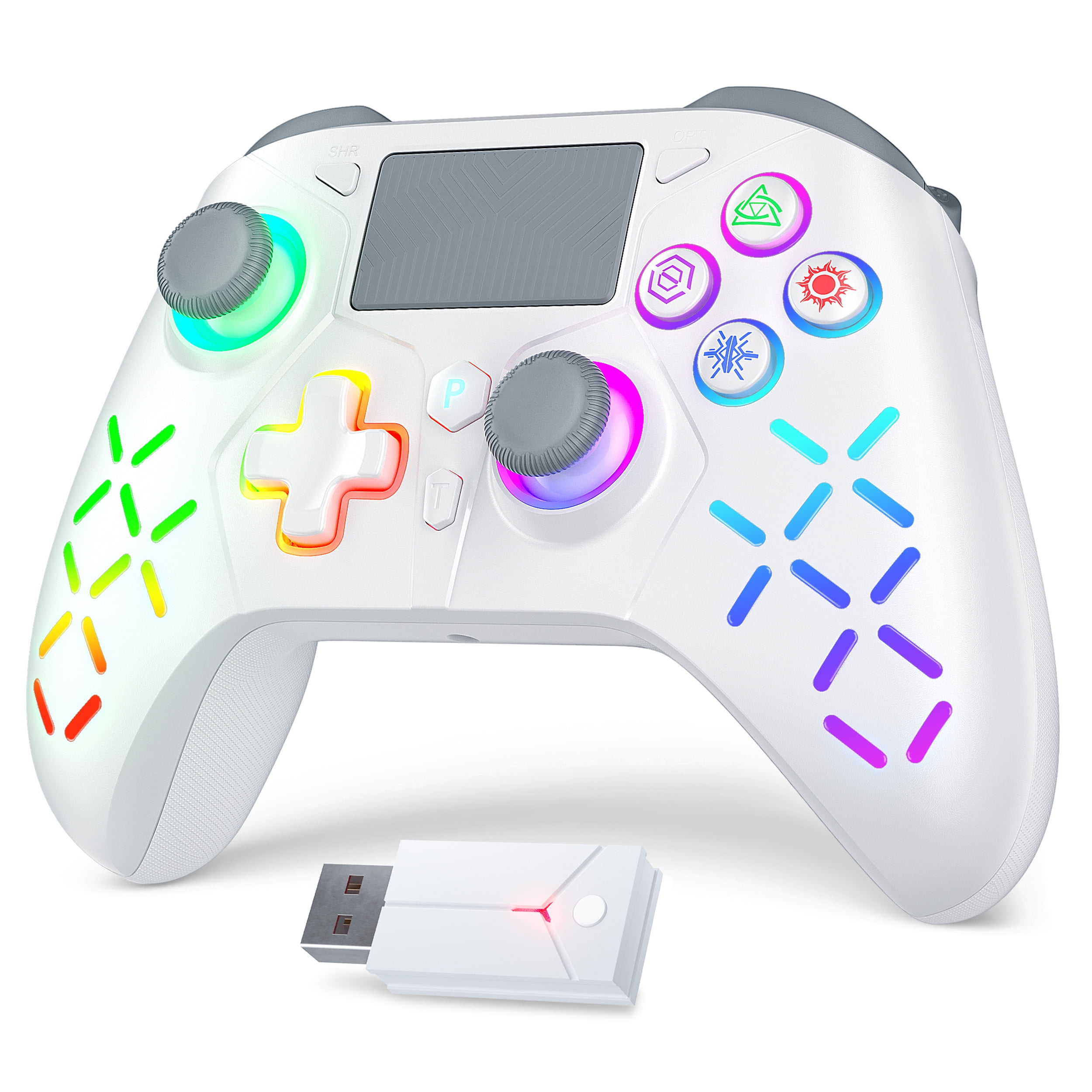 Wireless Controller for PS5, with LED RGB Light Compatible with Playstation 5 /Playstation 4 /Playstation 3 /Switch/ PC (White)