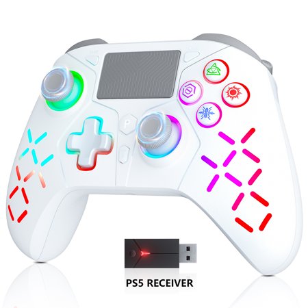 Wireless Controller for Playstation 5, RGB Lights Compatible with PS5/Playstation 4/Slim/Pro and Steam (Follow the Video Steps to Connect)