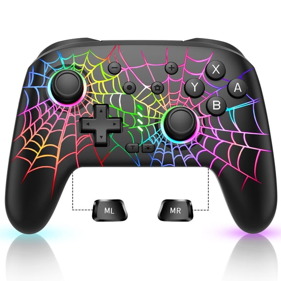 Switch Controller Compatible with Switch/OLED/Lite, ZRZLMVP Wireless Switch Pro Remote for PC/IOS/Android with Turbo Function,1000mAh,Spider Black