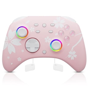 Wireless Controllers for Switch/Switch 2, Windows PC iOS Android Steam/Steam Deck, Sakura Pink Bluetooth Controller with Programmable, Hall Effect Joysticks, Adjustable LED Light/Turbo/Vibration