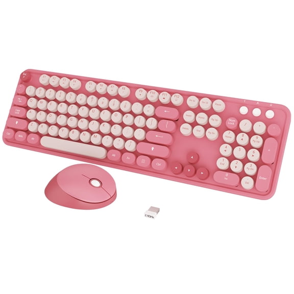 Wireless Cute Colorful 104 Keys Typewriter Retro Round Keycaps For Pc Laptop Desktop Windows Home And Office Keyboards(pink)
