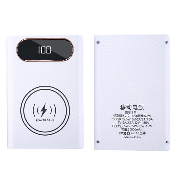 Wireless DIY Shell 21700 Battery Storage Box Quick Charge 22.5W Detachable Power Bank Case Without Battery White