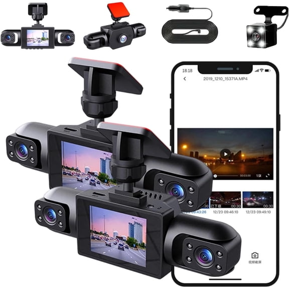 Wireless Dash Cam Front and Rear Camera System, Rechargeable Dash Cam No Wires, 4 Channel Dash Cam 1080p Full View Car Dashcam System, App Control, Adjustable Lenses, Night Vision (2pcs)
