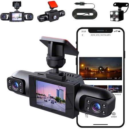 Dash Cam Front and Rear Camera System, Rechargeable Dash Cam No Wires, 4 Channel Dash Cam 1080p Full View Car Dashcam System, App Control, Adjustable Lenses, Night Vision