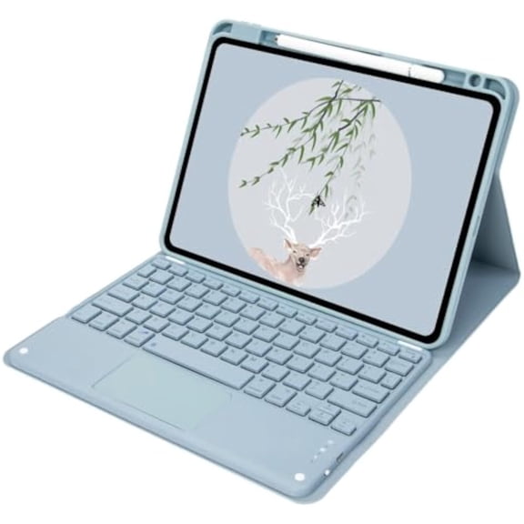 Wireless Detachable Trackpad Keyboard Cover for iPad Pro 11 (1st-4th Gen) / iPad Air 4/5 Gen, Rechargeable Stand Case with Pencil Holder,Misty Blue