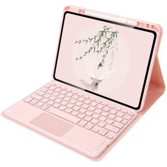Wireless Detachable Trackpad Keyboard Cover for iPad Pro 11 (1st-4th Gen) / iPad Air 4/5 Gen, Rechargeable Stand Case with Pencil Holder,Pink
