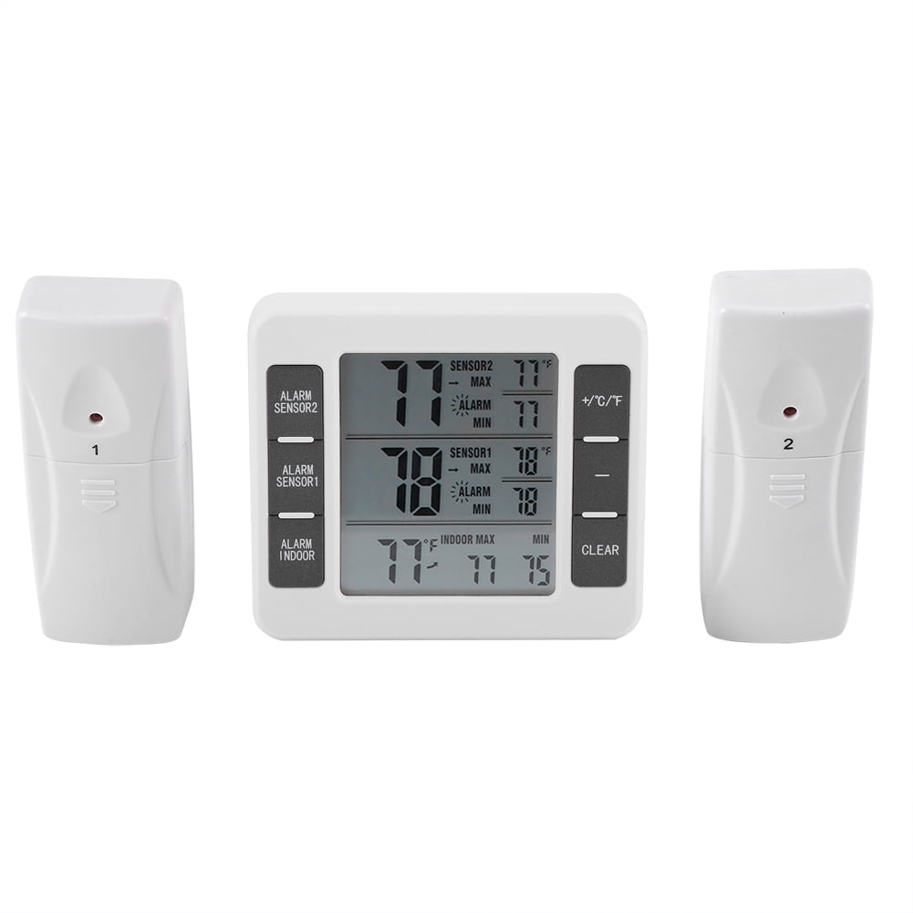 Wireless Digital Audible Alarm Refrigerator Thermometer with 2PCS Sensor Min/Max Display, Digital Refrigerater Therometer, Digital Alarm Thermometer