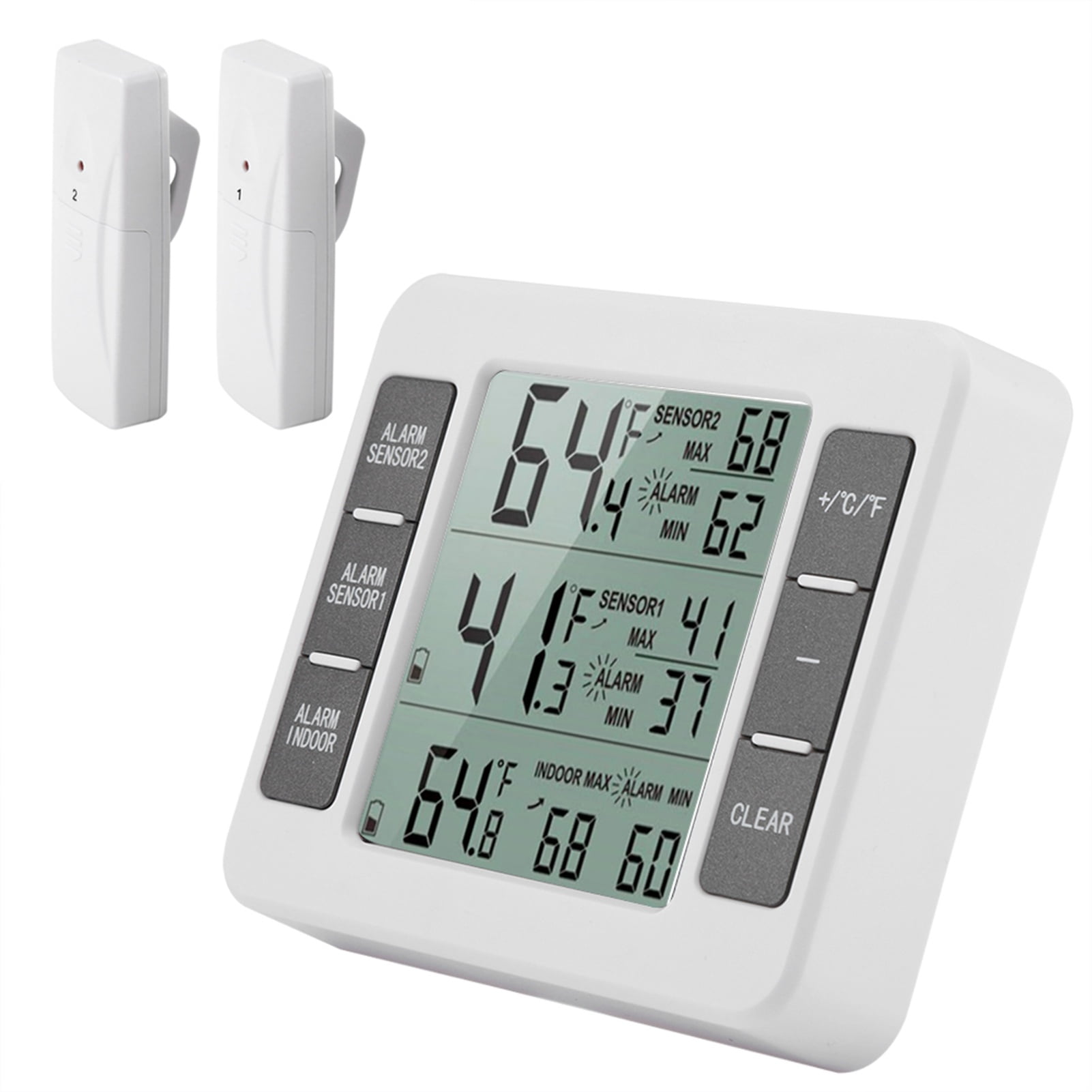 Wireless Digital Audible Alarm Refrigerator Thermometer with 2PCS Sensor Min Maximum Display