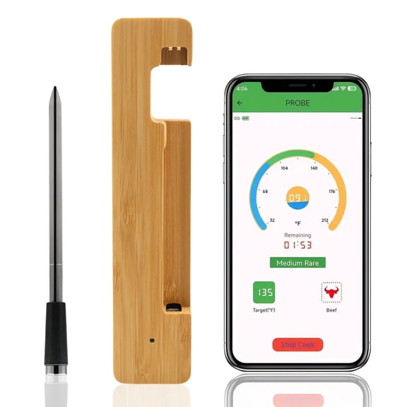 Wireless Digital Food Thermometer,Smart Bluetooth Meat Thermometer with App,656 Ft Range,Grill Thermometer For Outside,Single Probe