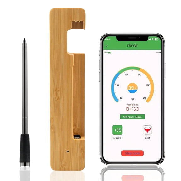Wireless Digital Food Thermometer,Smart Bluetooth Meat Thermometer with App,656 Ft Range,Grill Thermometer For Outside,Single Probe