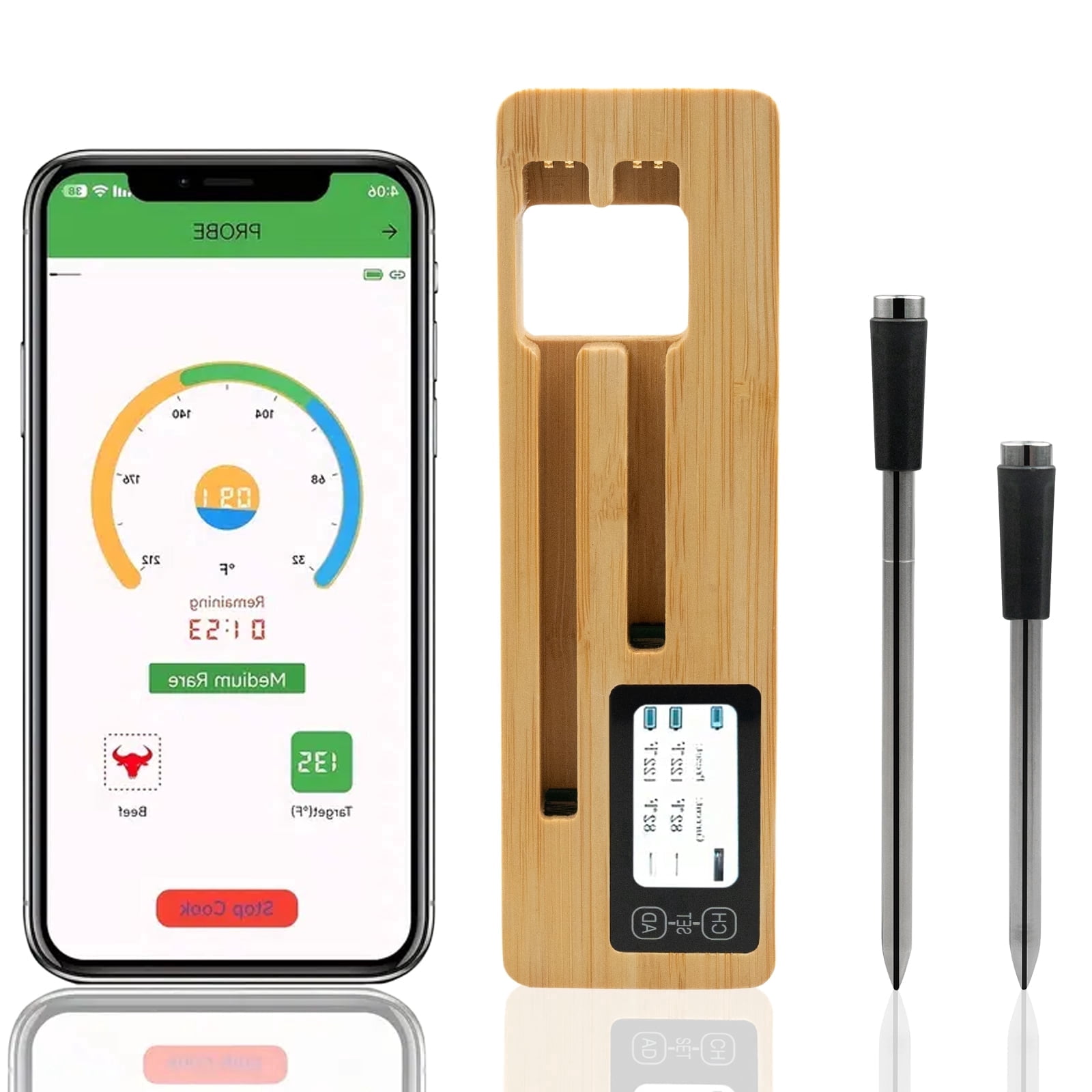 Wireless Digital Food Thermometer,Smart Bluetooth Meat Thermometer with App,656 Ft Range,Grill Thermometer for Outside,Dual Probes