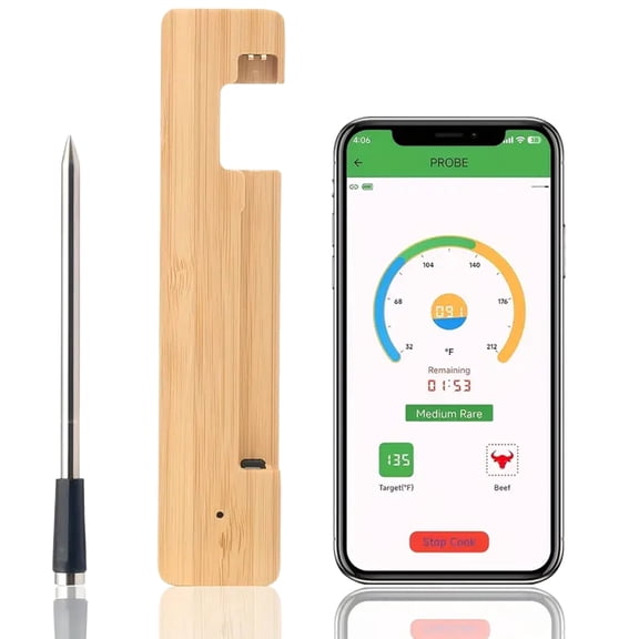 Wireless Digital Food Thermometer,Smart Bluetooth Meat Thermometer with App,656ft Remote Range,Grill Thermometer for Outdoor(Single Probe)
