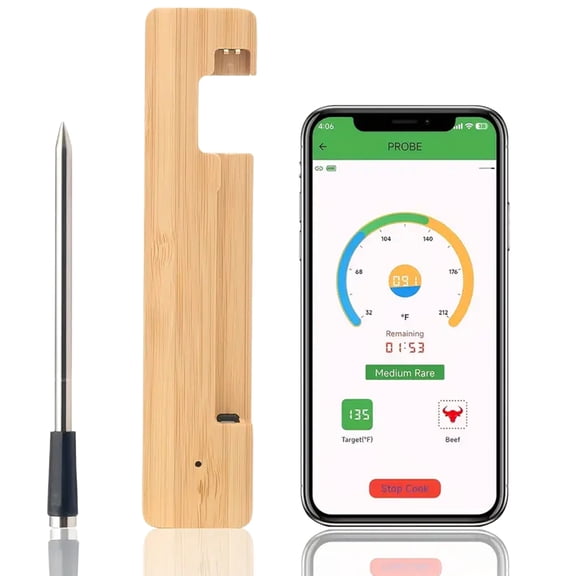 Wireless Digital Food Thermometer,Smart Bluetooth Meat Thermometer with App,656ft Remote Range,Grill Thermometer for Outdoor(Single Probe)