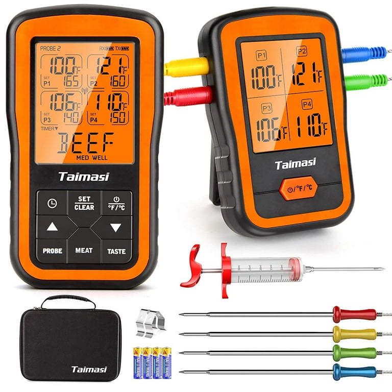 Wireless Digital Meat Thermometer with 4 Probes & Meat Injector, Upgraded  500FT Remote Range Cooking Food Thermometer for Grilling & BBQ & Oven &  Kitchen, LCD - Yahoo Shopping