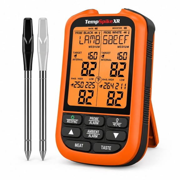 Wireless Digital Meat Thermometer with 2 Probes, 1000FT Range, Orange, Plastic and Stainless Steel, for Grilling and Smoking