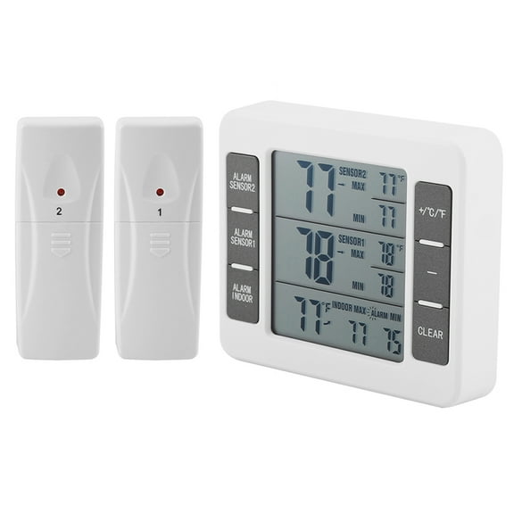 Wireless Digital Refrigerator Thermometer Audible Alarm Indoor Outdoor Thermometer with Sensor Freezer Thermometer Min/Max Temperature Record