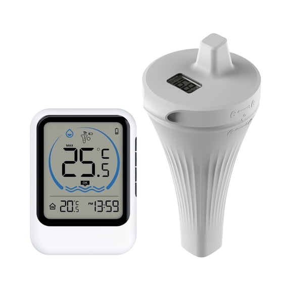 Wireless Digital Swimming Thermometer Clock Outdoor Floating Aquarium Water Temperature Monitor ,Compact & Portable