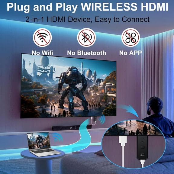 Wireless  Display Dongle Adapter 2025, 1080P Plug & Play  Extender Wireless Receiver for Smartphone/PC/Laptop to TV/Monitor/Projector, HD Streaming Video/Audio/File, Airplay & Miracast Support