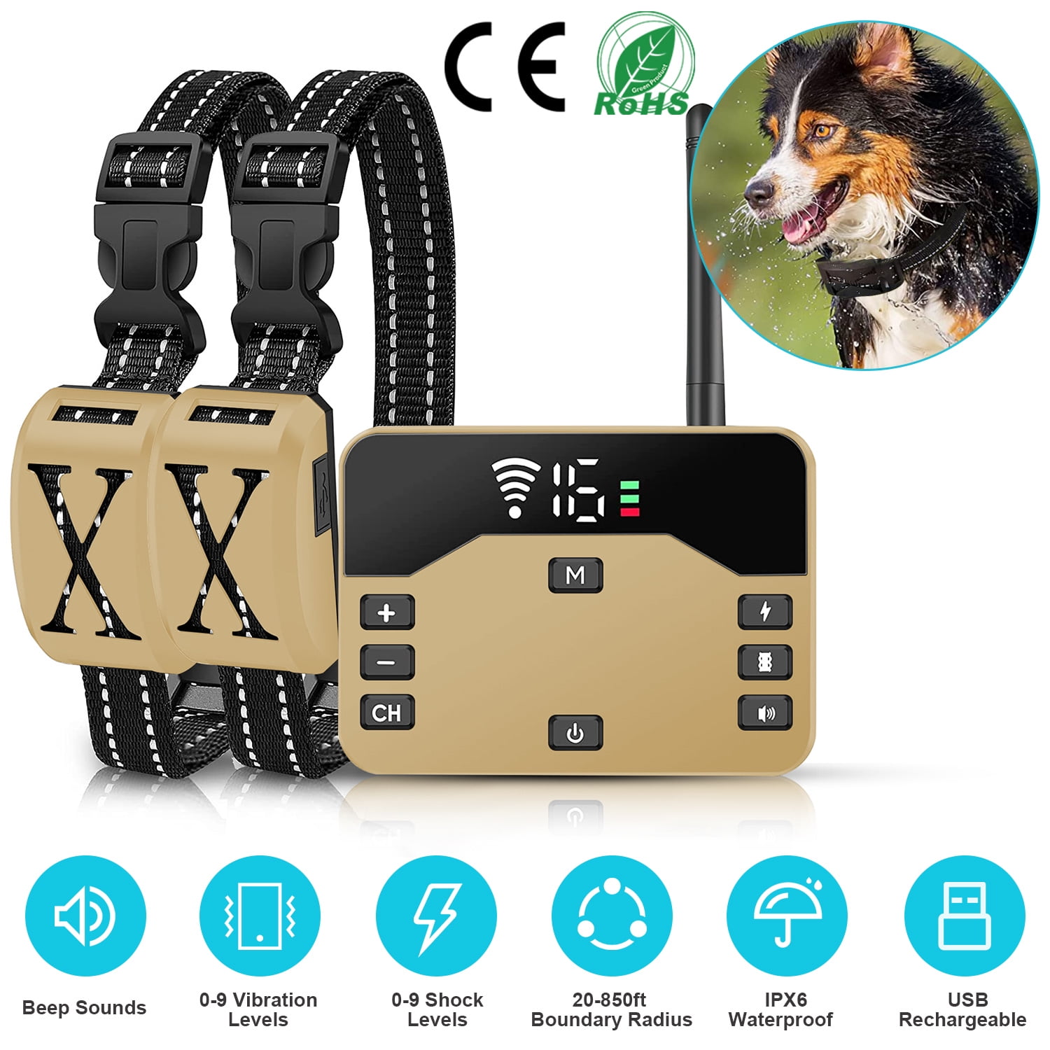 Wireless Dog Fence Collar System iMounTEK 3 In 1 Electric Pet Boundary Containment Rechargeable