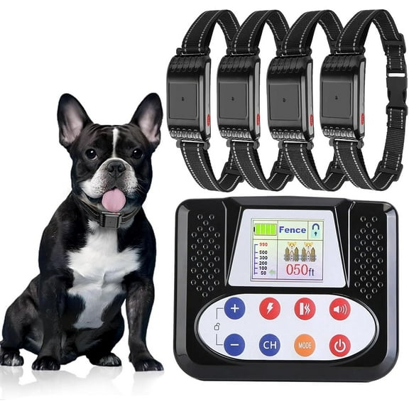 Wireless Dog Fence, Electric Dog Fence & Remote Training Collar, Waterproof Rechargeable, Vibrate/Shock, Dog Boundary Containment System, Adjustable Range, Safe Effective, for All Dogs,for4dogs