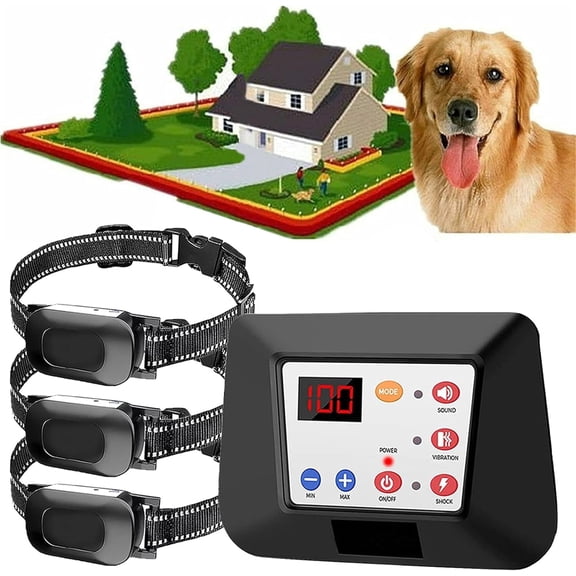 Wireless Dog Fence, Electric Dog Fence & Remote Training Collar, Waterproof and Rechargeable, Vibration & Shock, Range of 80-1640ft, Electric Pet Fence for Stubborn Dogs,for3dogs
