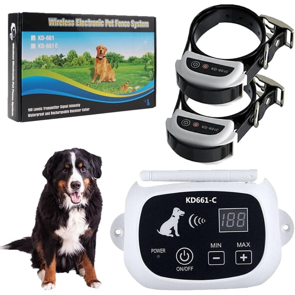 Wireless Dog Fence, Electric Dog Fence & Training Collar with Remote, Dog Boundary Container System, Vibration & Shock Dog Fence, Waterproof, Suitable & Harmless for All Dogs,for2dogs