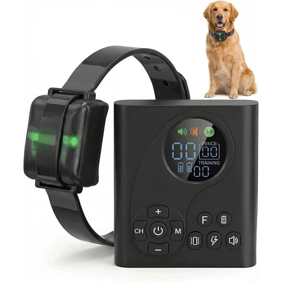Wireless Dog Fence, Electric Fence for Dogs & Training Collar, Adjustable IPX7 Waterproof Pet Containment System, Covers Over 31 Acres, Beep Vibration Shock, for Backyard Outdoor Use