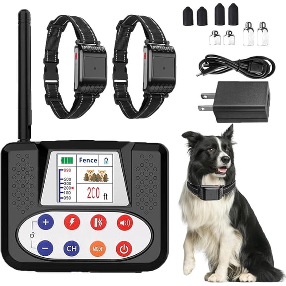 Wireless Dog Fence, Electric Pet Containment System for Stubborn Dogs with Remote, Adjustable Control Range, Waterproof Training Collar Receiver, Vibration & Shock, Suitable for All Dogs,for2dog