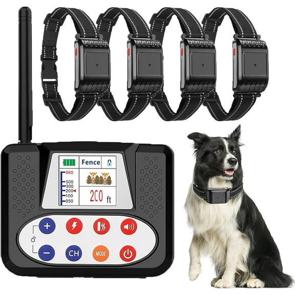 Wireless Dog Fence, Electric Pet Containment System for Stubborn Dogs with Remote, Adjustable Control Range, Waterproof Training Collar Receiver, Vibration & Shock, Suitable for All Dogs,for4dog