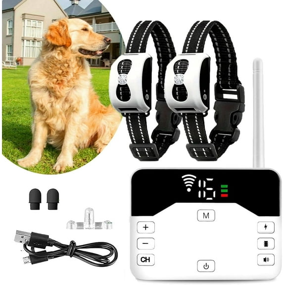 Wireless Dog Fence Electric Training Collar 2 in 1, Dog Boundary Containment System, Beep & Shock Dog Fence with Waterproof Collar, Adjustable Control Range, Pet Fence for Stubborn Dogs,for2dogs