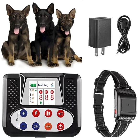 Wireless Dog Fence Electric Training Collar 2-in-1, Dog Boundary Containment System, Waterproof Rechargeable Collar Receiver, Vibration & Shock, Harmless for All Dogs,for3dogs
