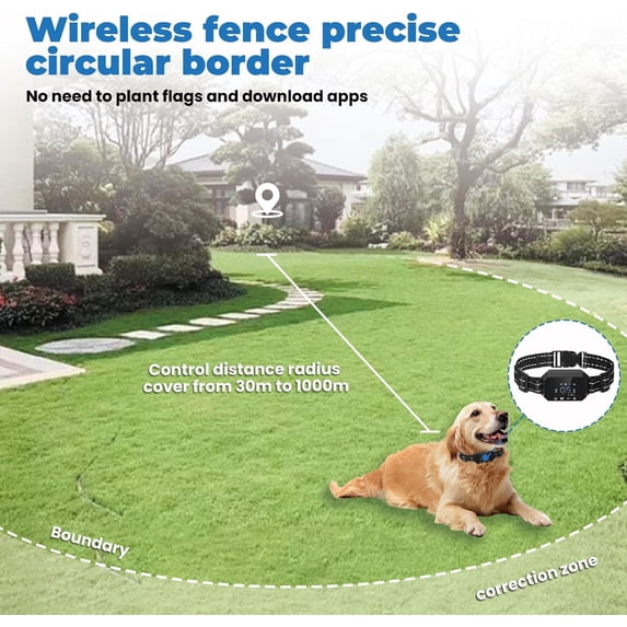 Wireless Dog Fence, GPS Dog Collar System with 3 Warning Modes, Outdoor Use Rechargeable Wireless Pet Fence, Range 98-3280 FT