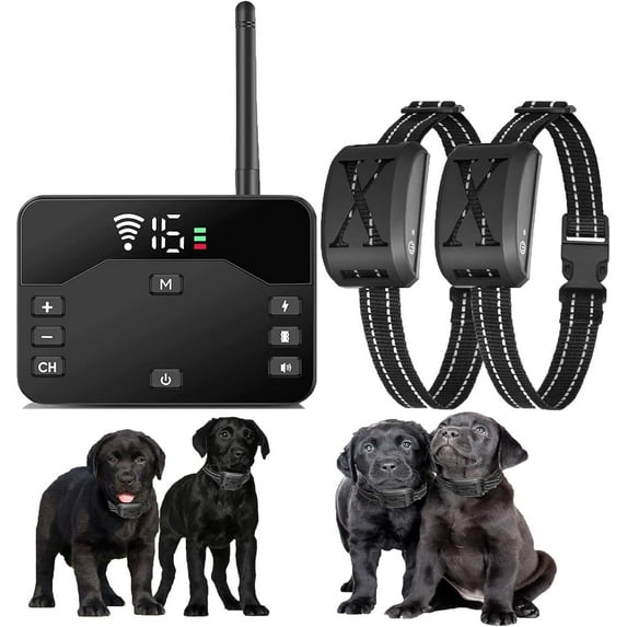 Wireless Dog Fence,Outdoor Electric Pet Containment System with Remote, Waterproof Training Collar with Adjustable Vibration & Shock, Safe Effective, Boundary Container for 1/2/ 3 Dogs,for2dogs