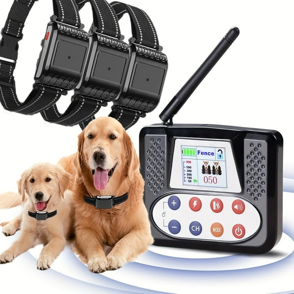 Wireless Dog Fence System for 1-3 Dogs with Training Collar - Adjustable Boundary Containment, Rechargeable Battery & Dual Power , Shock/Vibration/Sound Modes, Real-Time Monitoring, Indoor/Outdoor Us
