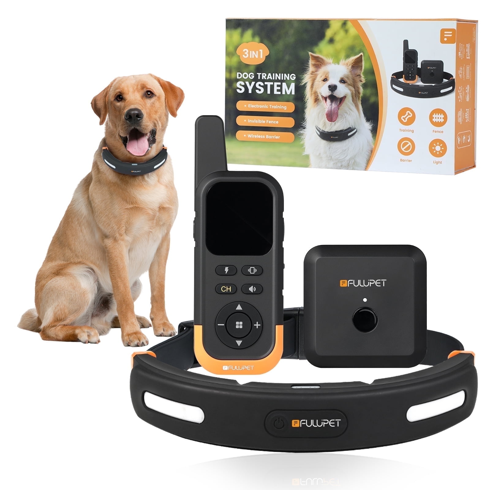 Wireless Dog Fence System, 3-in-1 Wireless Fence Indoor & Outdoor Use, 6 Acre Accurate & Reliable Electric Fence , Wireless Invisible Pet Fence with LED Light Training Collar,Black