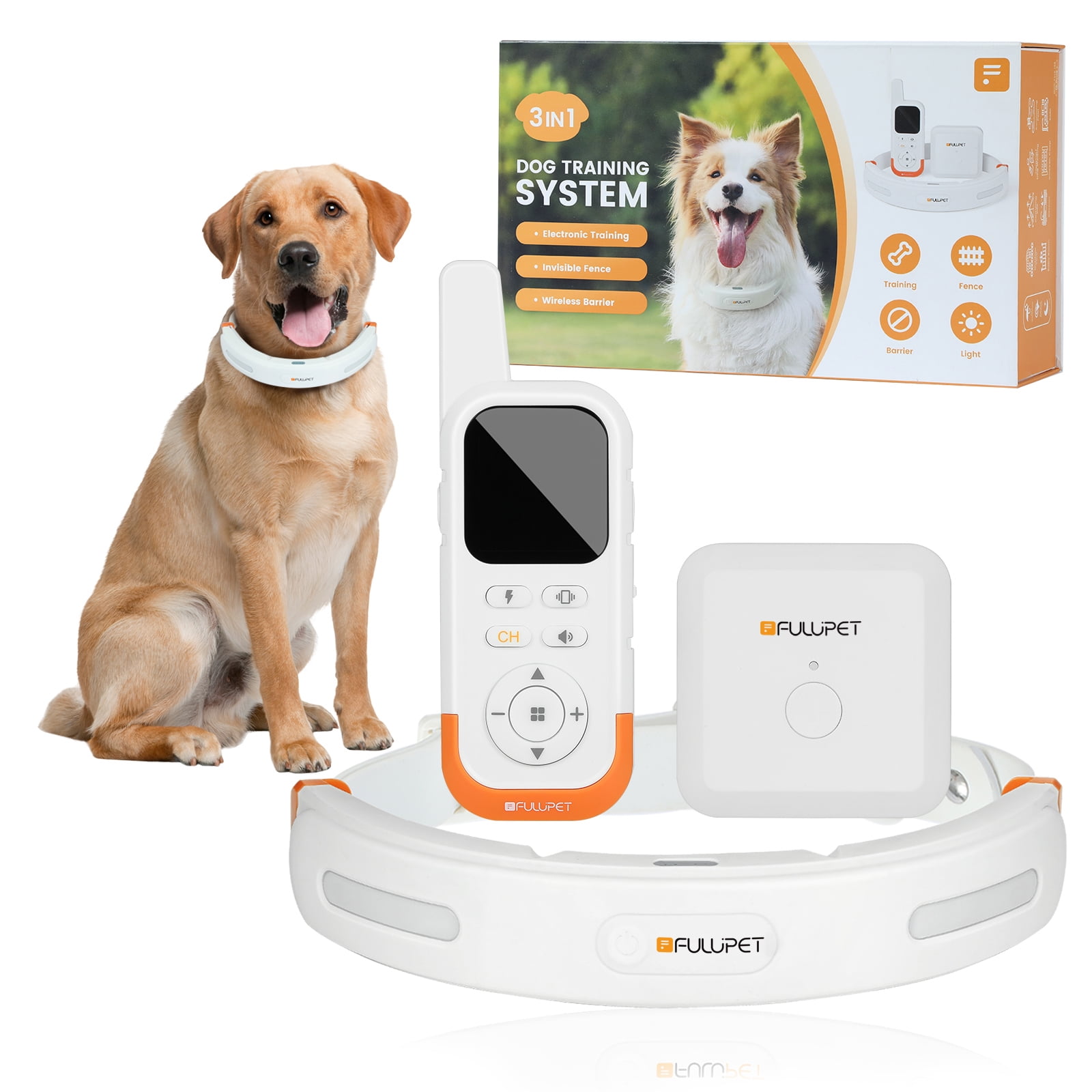 Wireless Dog Fence System, 3-in-1 Wireless Dog Fence Indoor & Outdoor Use, 6 Acre Accurate & Reliable Electric Fence for Dogs, Wireless Pet Fence with LED Light Dog Training Collar,White