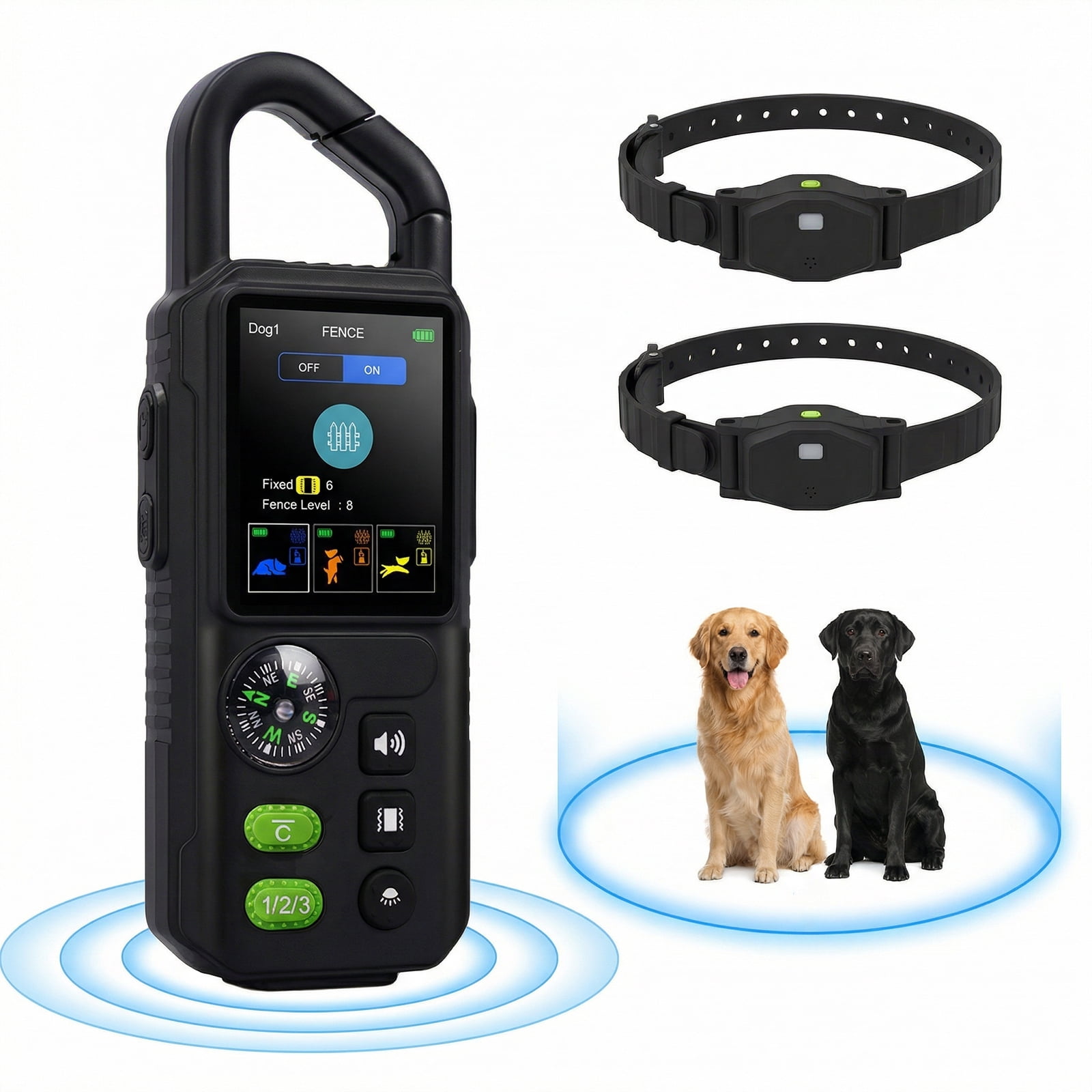 Wireless Dog Fence System with 4 Modes Training Collar + Light, Adjustable Beep + Vibration + Shock Collar for 2 Dogs, Waterproof Rechargeble Dog Electric Fence