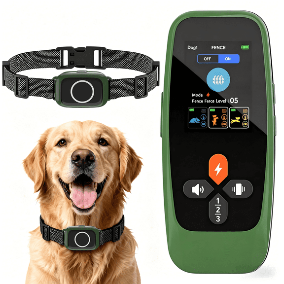 Wireless Dog Fence System4-in-1 Electric Dog Training Collar with Remote, Bark Control, Status Monitor IPX7 Waterproof Electric Fence for Medium Large Dogs Outdoor Use