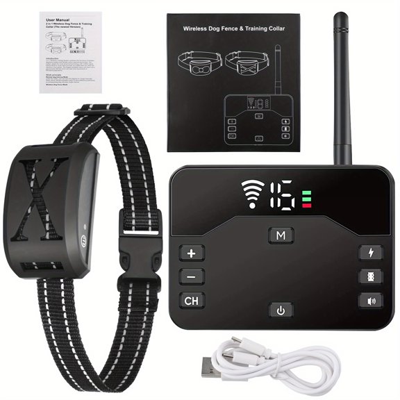 Wireless Dog Fence & Training Collar 2-in-1, Electric Pet Containment System with Adjustable Shock & Vibration for All Dogs