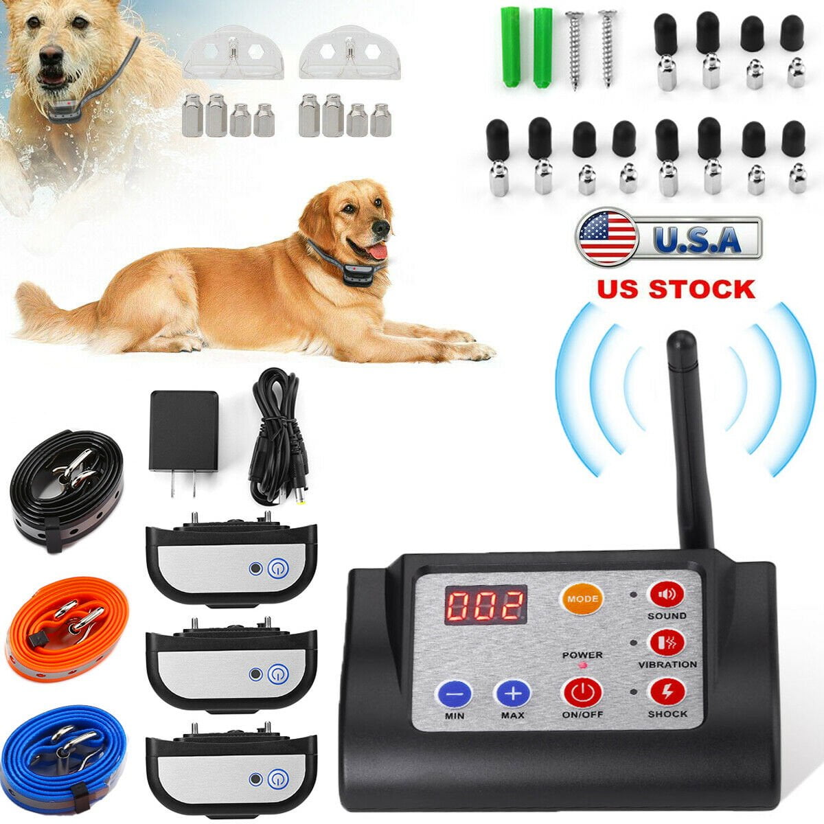 Wireless Dog Fence, WireFree Electric Dog Fencing System w/ 3