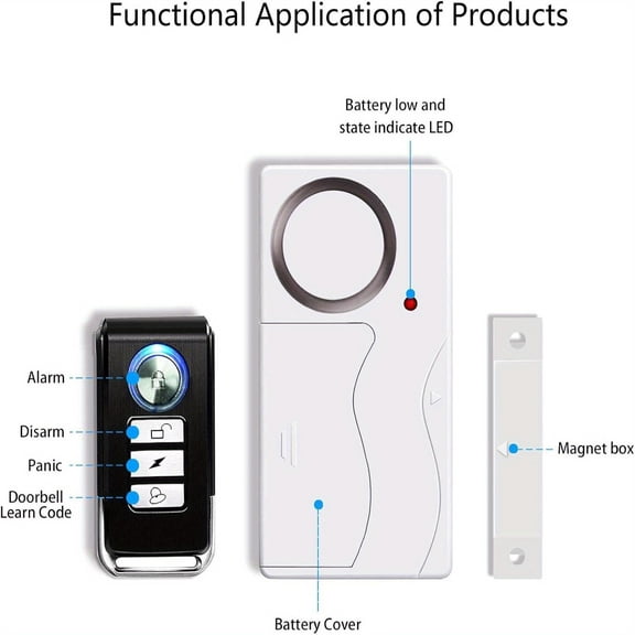 Wireless Door Alarm with Remote, Anti-Theft Window Alarms, Contact Sensor Alarm, Pool Door Alarm, Entry Chime, Apartment Alarm, Fridge Door Open Alarm(Pack of 1)