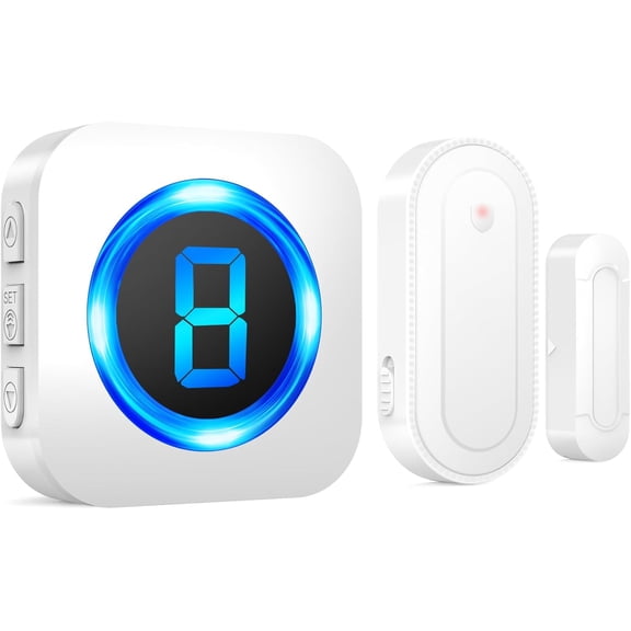 Wireless Door Alarms Chime, 1000FT Range 55 Ringer 5 Volume, Easy to Install, IP55 Waterproof -1 Sensors 1 Receiver