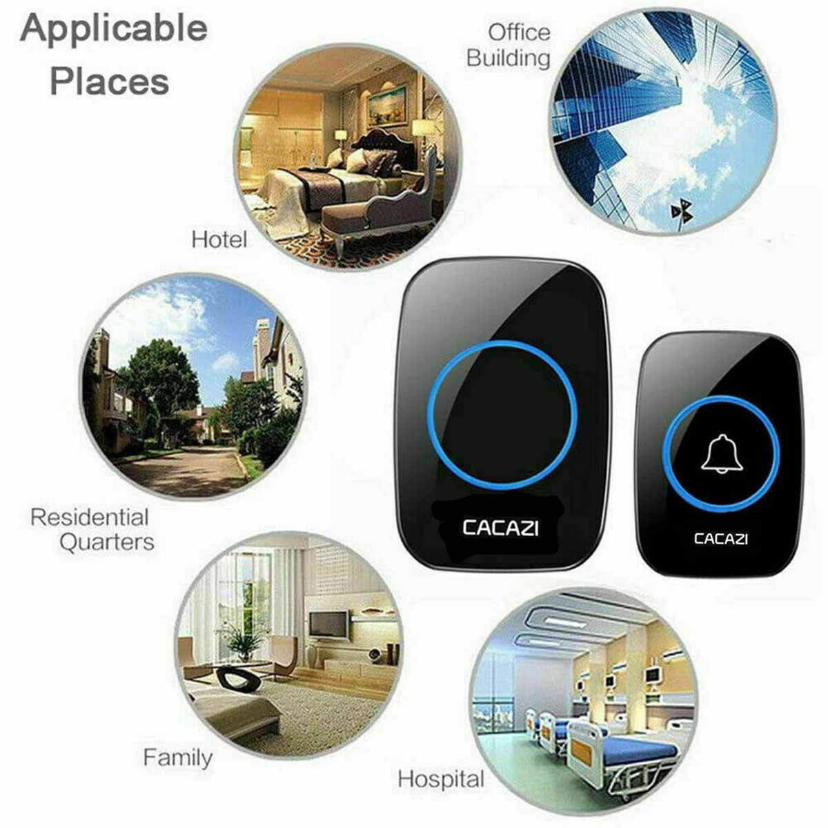Wireless Door Bell Chime Battery Operated Cordless Waterproof 300m 60